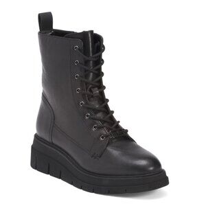 LIVERPOOL LA Black Leather Redlands Lace Up Booties